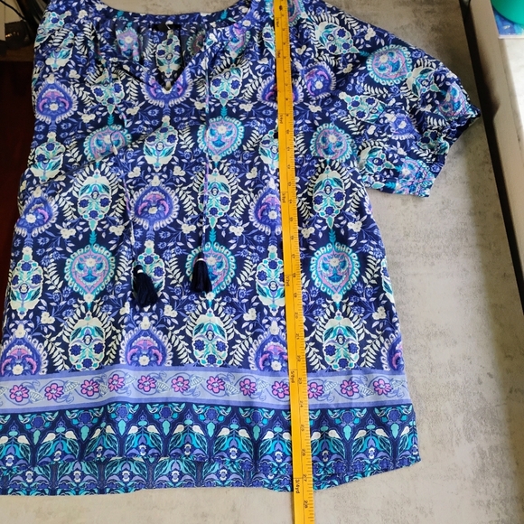 Talbots Pleated Sleeve Top Womens XL Floret Medallion Tassels‎ Paisley Bohemian - Picture 9 of 11